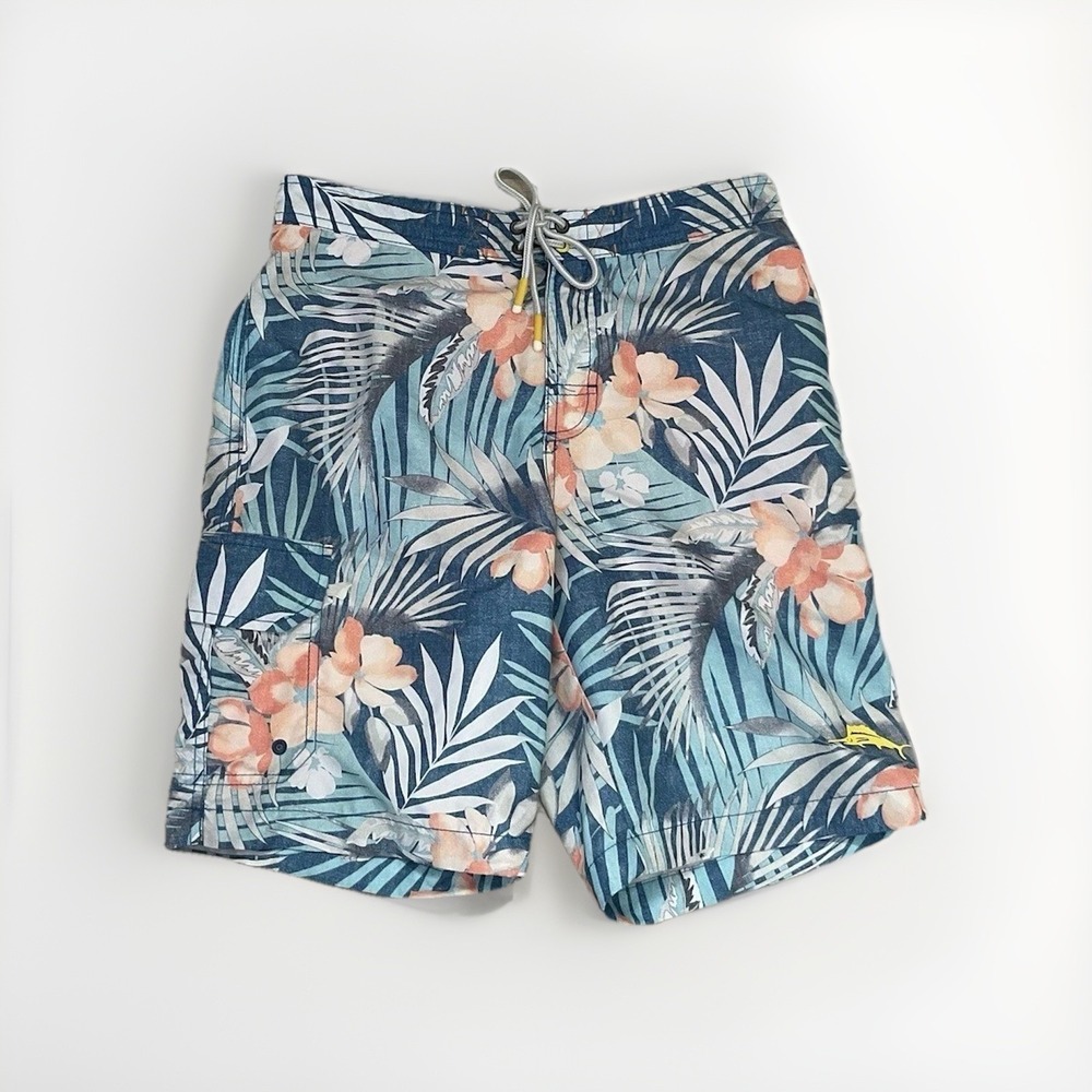 Tommy Bahama Swim Trunks Mens Size Small Blue Floral Tropical Board Shorts Beach